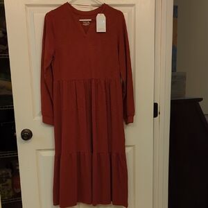 Rust Long Sleeve Midi Dress Brand New